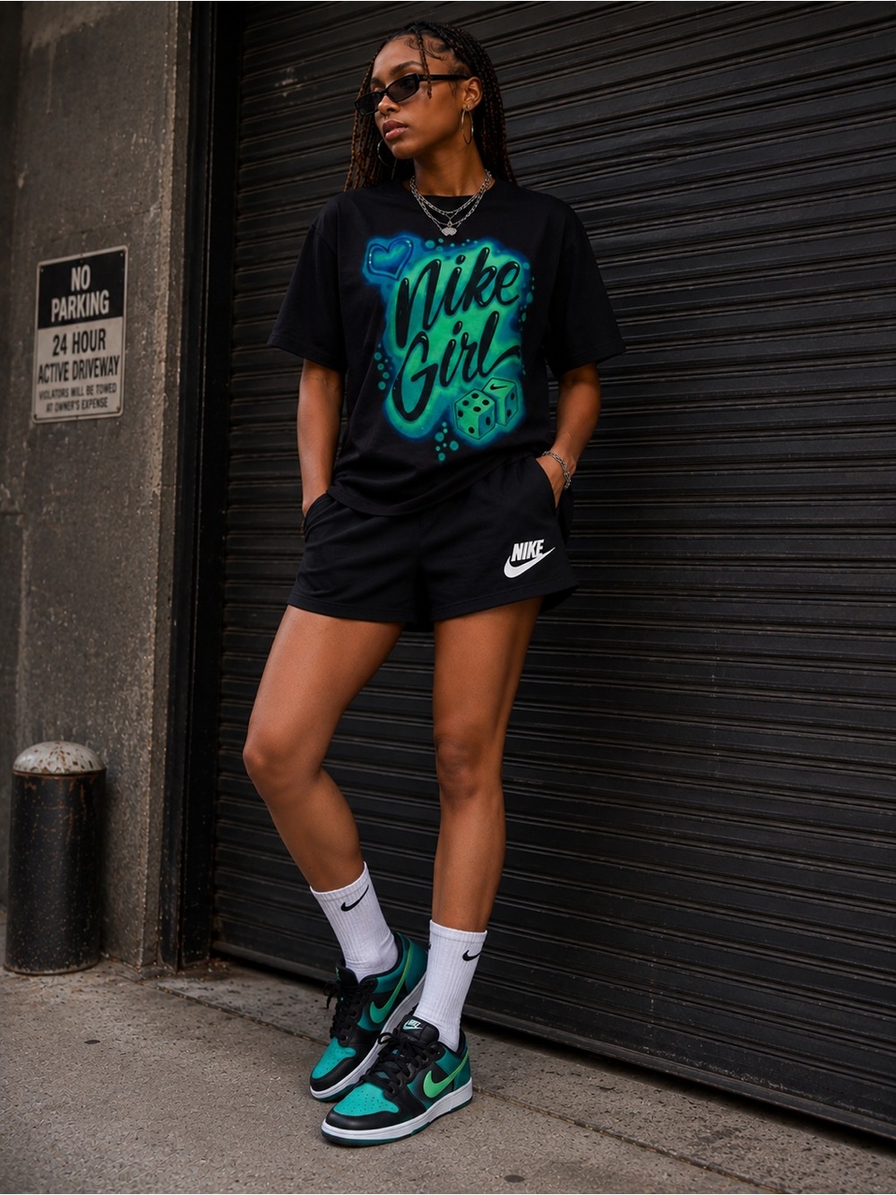 Nike Black Tee with Neon Green and Teal Airbrush Graphic